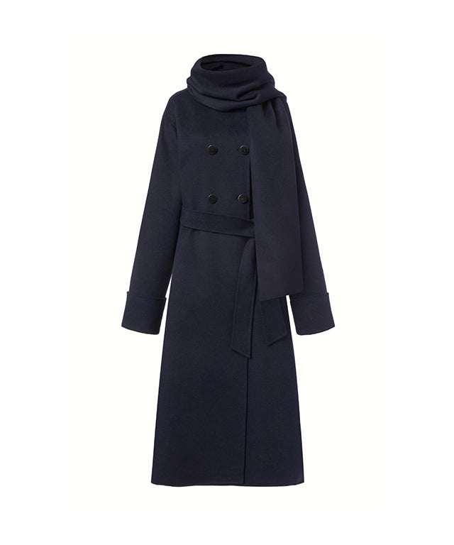 KUME STUDIO Handmade Wool Muffler Coat - Navy – Sokim Mode