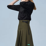 LE SONNET Minimal Pleats Skirt - Khaki