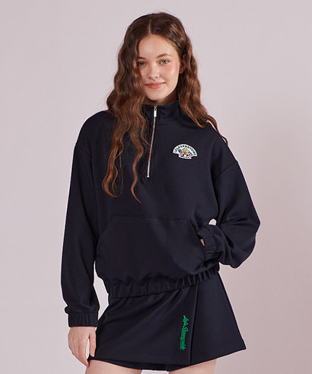 LALA SUNNYSIDE Half Zip Up Sweatshirt - Dark Navy