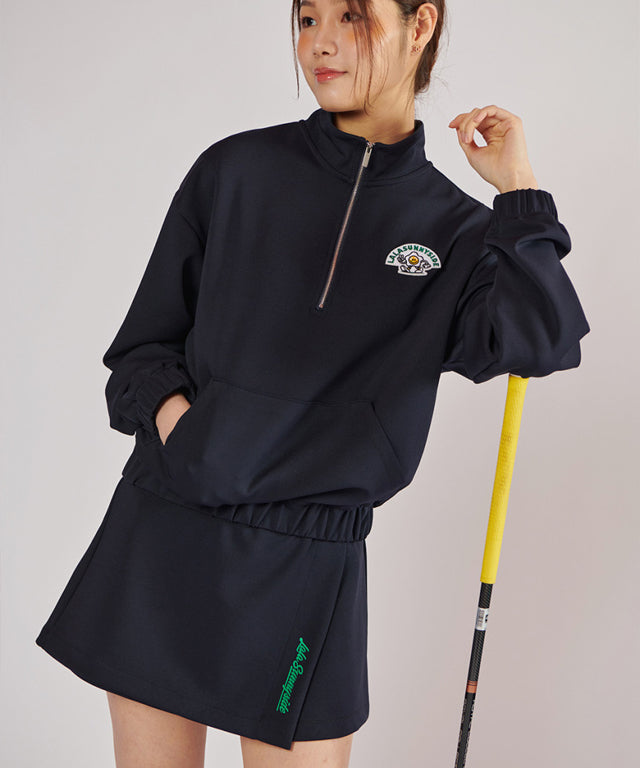 LALA SUNNYSIDE Half Zip Up Sweatshirt - Dark Navy