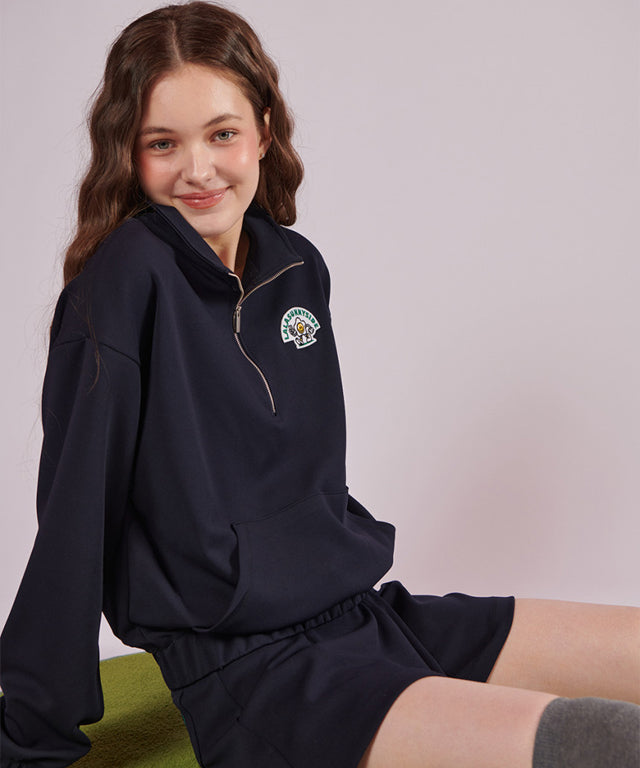 LALA SUNNYSIDE Half Zip Up Sweatshirt - Dark Navy