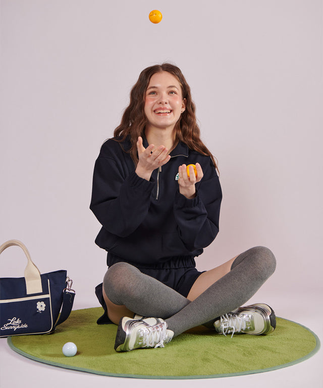 LALA SUNNYSIDE Half Zip Up Sweatshirt - Dark Navy