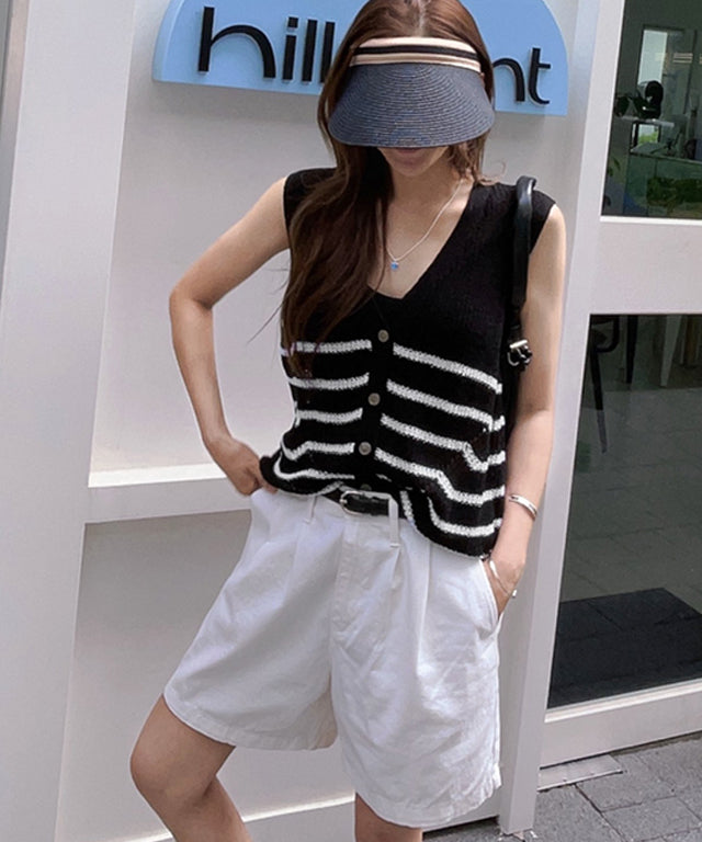 N9 Swelbo Knitted Button Vest - Black