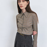 KUME STUDIO Checkered Fitted Blouse - Brown