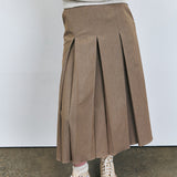 KUME STUDIO Wrinkle-free Waist Pleated Long Skirt - Beige