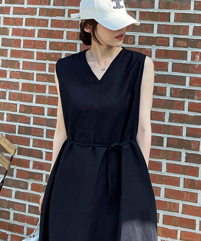 N9 Bichenin Linen Belt Dress - Navy