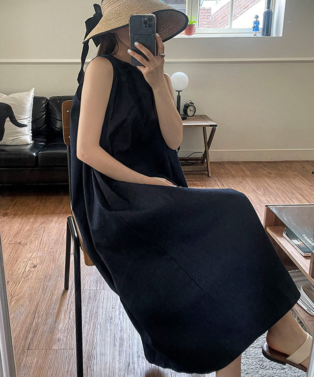 N9 Bichenin Linen Belt Dress - Navy