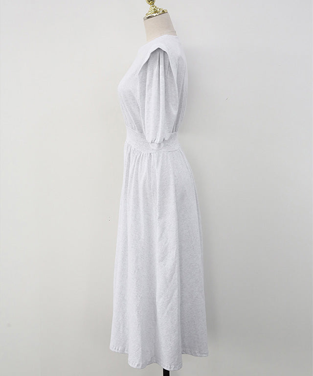 N9 Mehao Puff Banding Dress - Melange White