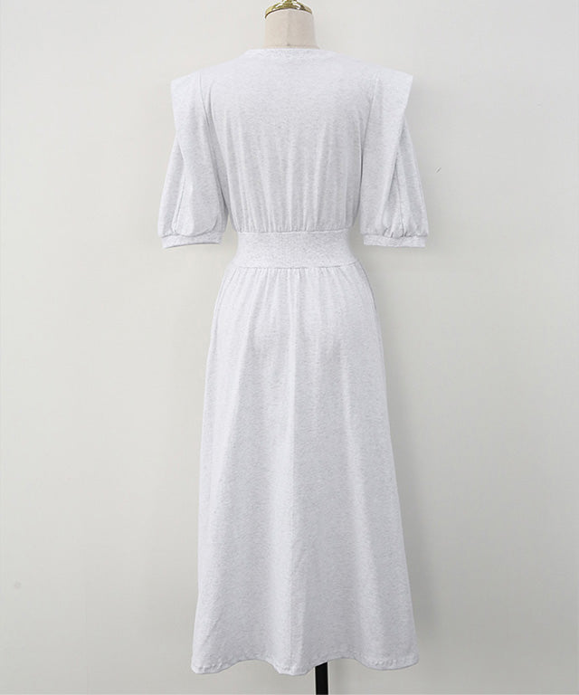 N9 Mehao Puff Banding Dress - Melange White