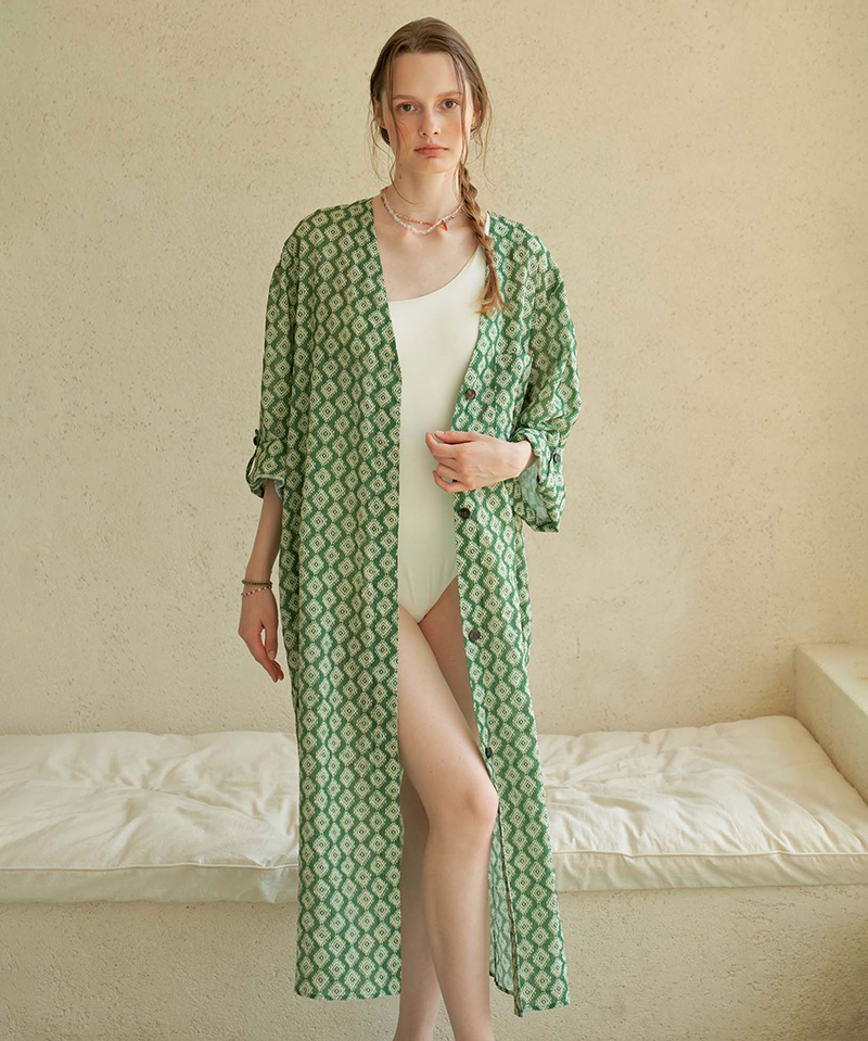 Monday Flow Cruise Shirt Dress (Long) - Green Sokim Mode Monday Flow Cruise Shirt Dress (Long) - Green Sokim Mode