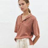 KUME STUDIO Slub Cotton Blend Sweater - Coral