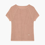 KUME STUDIO Rayon Blend Fitted Short-Sleeved Sweater - Peach