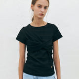 KUME STUDIO Twisted Detail T-Shirt - Black