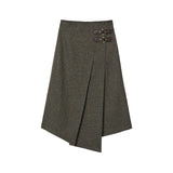 KUME STUDIO Diagonal Pleated Wool Skirt - Khaki