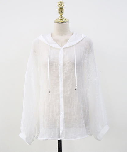 N9  Hormelo See-Through Hooded Shirt - White
