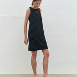KUME STUDIO  Striped Linen Blend O Ring Dress - Black
