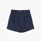 KUME STUDIO  Paisley Linen Blend Shorts - Navy