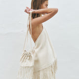 KUME STUDIO Mia Fringe Cotton Twill Shoulder Bag - Ivory