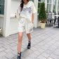 N9 Ruff Bo Embroidered V-Neck Tee Pants Set - Cream