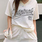 N9 Ruff Bo Embroidered V-Neck Tee Pants Set - Cream