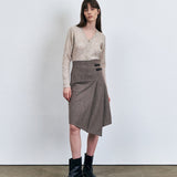 KUME STUDIO Diagonal Pleated Wool Skirt - Purple