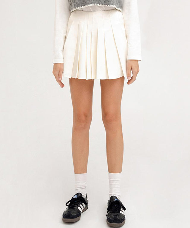 PIV'VEE Coated Pleated Skirt - Cloud White