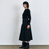 KUME STUDIO Wrinkle-free Waist Pleated Long Skirt - Charcoal