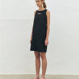 KUME STUDIO  Striped Linen Blend O Ring Dress - Black