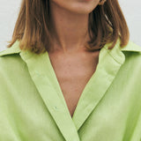 KUME Linen Blend Crossover Shirt - Lime
