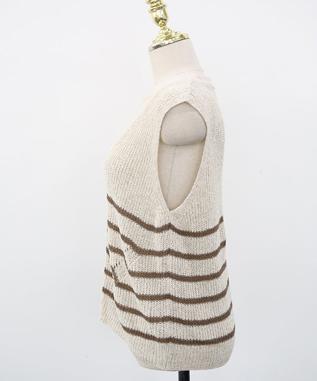 N9 Swelbo Knitted Button Vest - Light Beige