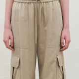 KUME STUDIO  Rayon Banded Cargo Pants - Light Beige