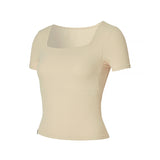 XEXYMIX Soft Ribbed Square Neck Top - Warm Skin