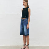 KUME STUDIO Frayed Denim Midi Shorts - Blue