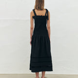 KUME STUDIO Ribbon Smocked Long Dress - Black