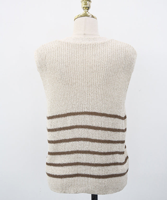 N9 Swelbo Knitted Button Vest - Light Beige