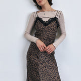 KUME STUDIO Lace Satin Slip Dress - Khaki