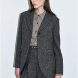 KUME STUDIO One Button Herringbone Wool Jacket - Charcoal