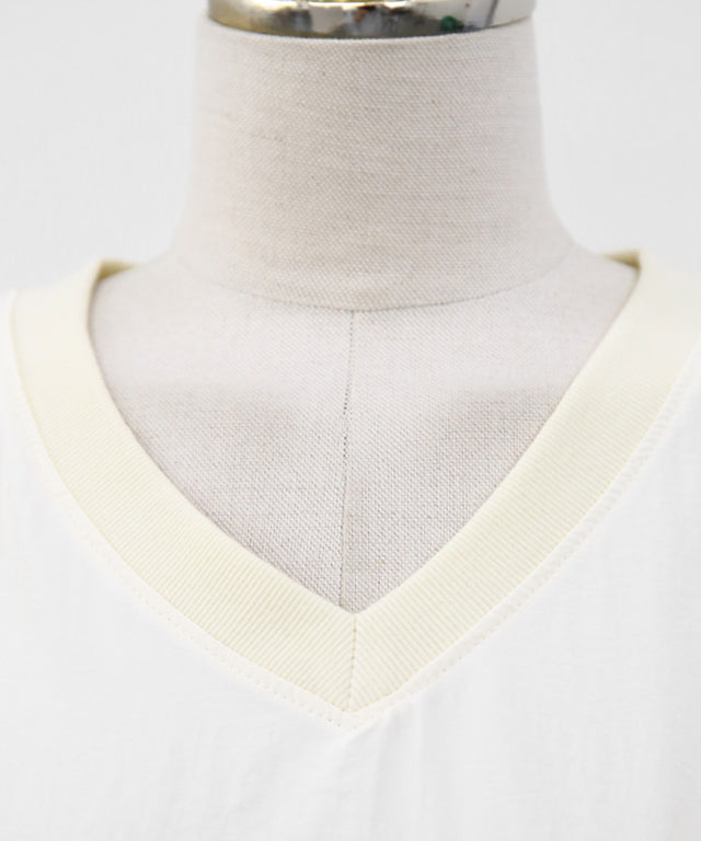 N9 Ruff Bo Embroidered V-Neck Tee Pants Set - Cream