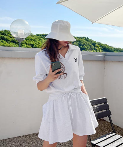 N9 Somfree Banding Short Skirt Pants - Melange White