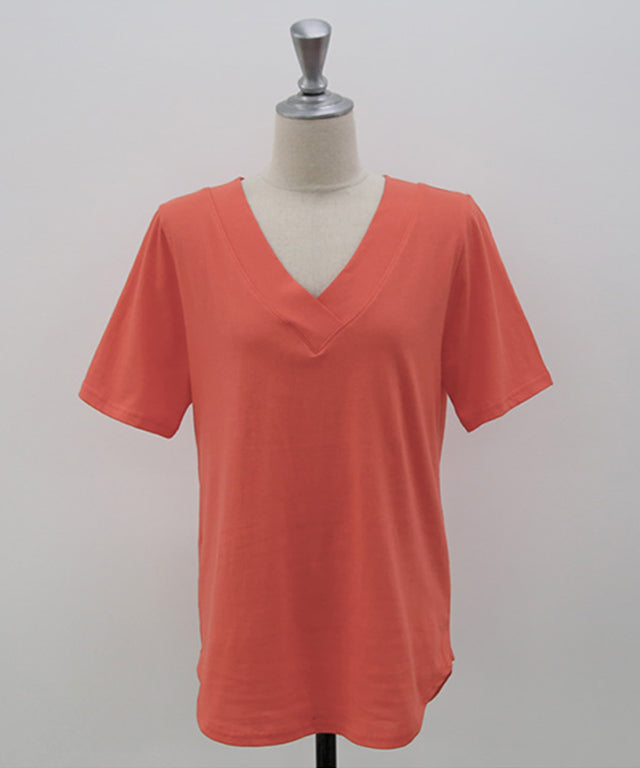 N9 Dadell V-Neck Short Sleeve T-Shirt - Red Orange