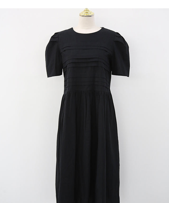N9 Kubito Puff Long Dress - Black