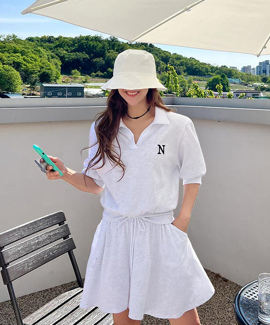 N9 Pvik Kara Embroidery Short Sleeve Tee - Melange White