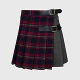 KANDINI Mixed Check Pleats Skirt - Navy