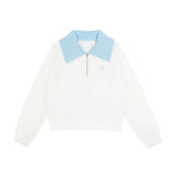 PIV'VEE Knit Collar Half Zip Sweatshirt - Cloud White