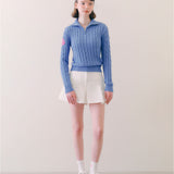 PIV'VEE Cable Knit Half Zip Sweater - Cornflower Blue