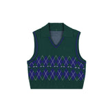 LE SONNET Logo & Argyle Knit Vest - Green