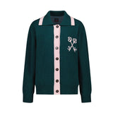 LE SONNET Retro Winter Cardigan - Green