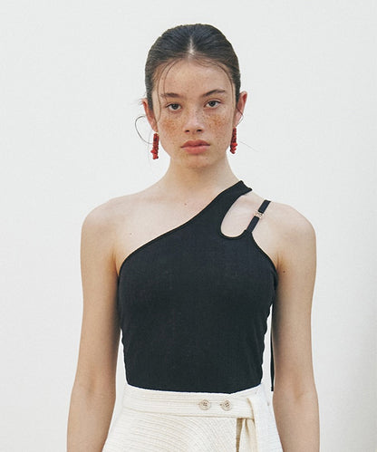 KUME STUDIO  One Shoulder Strap Top - Black
