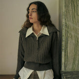 KUME STUDIO Cashmere Blend Half Zip-Up Sweater - Melange Brown