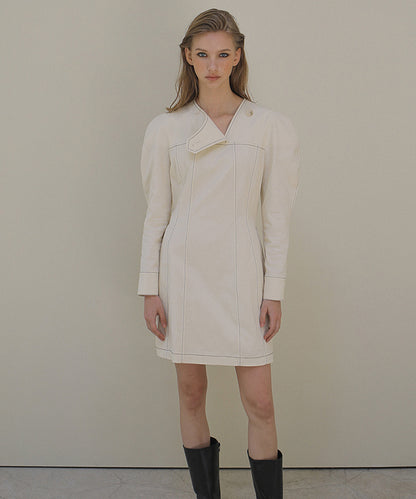 PAUL AND ALICE  LONG SLEEVE STITCH MINI DRESS - IVORY